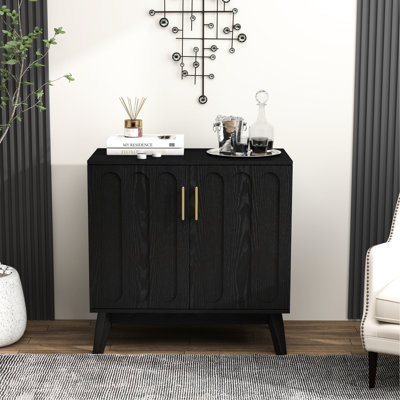 Rangement cannelé avec pieds en bois massif et disposition polyvalente - Armoire de salon pour la chambre, la cuisine, le couloir à finition noire
