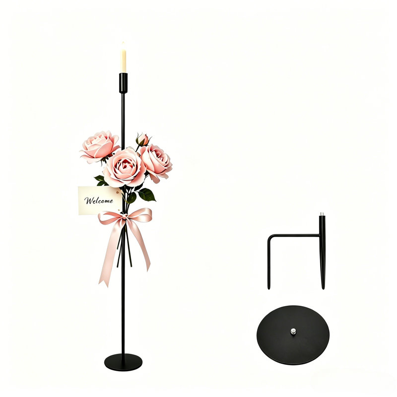 Adjustable Metal Floor Candle Holders, 2-in-1 Indoor Outdoor Black Taper Candlestick with Ground Stake, Height Adjustable Wedding Aisle Centerpiece Decor for Home Party Backyard Event
