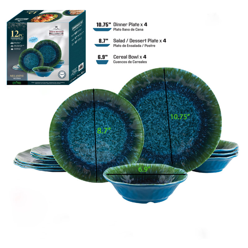 12 Pc Melamine Dinnerware Set