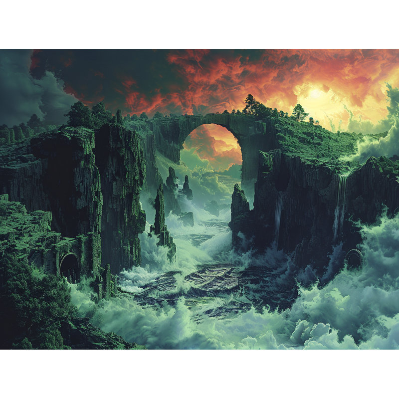 Coussin fantaisie paysage, sergé de coton paysage, H 26 po x l 26 po