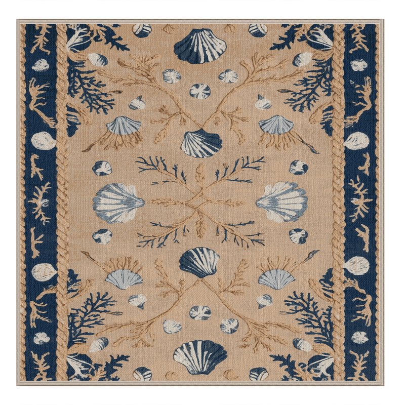 Washable Hamptons Elite Coastal Area Rug, Square 7'
