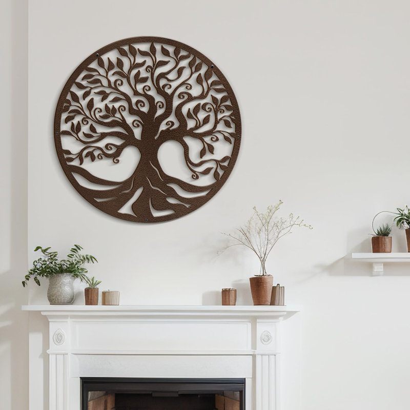 Olive Tree Minimalist Modern Abstract Wall Accent Sculpture Hanging Decoration Metal Wall Decor, 36" H x 36" W x 0.05" D