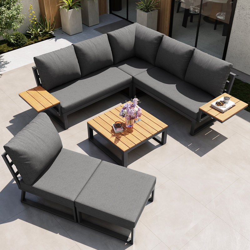 7-piece Modular Outdoor Sofa Set With Wpc Table & 10 Cm Cushions