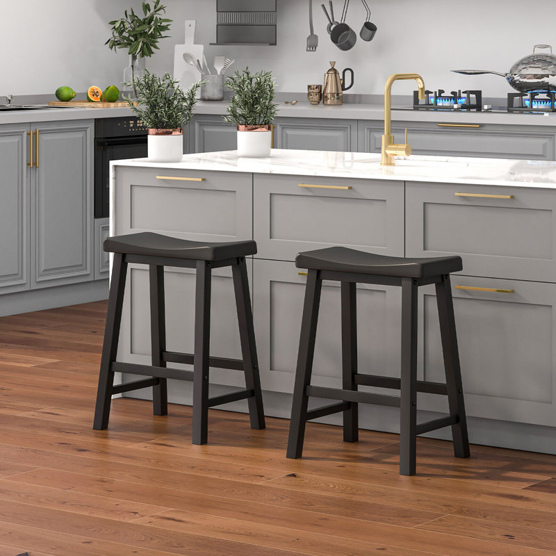 Counter Stool with Solid Wood Frame, Black
