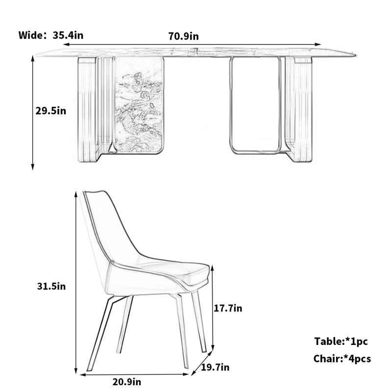Table de salle à manger Modern Luxury, H 29,5 po x L 70,9 po x l 35,4 po