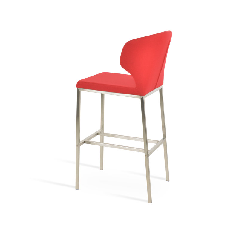Tabouret Amed, Tissu ère rouge, Acier inoxydable, Tabouret de comptoir (siège d'une hauteur de 24 p