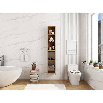 24 Inch Wall-Mounted Side Cabinet And Storage Shelves Combination, Soft Closing Door, Suitable For Small Bathroom, Study, Storage Room, Original Oak (KD-Packing)