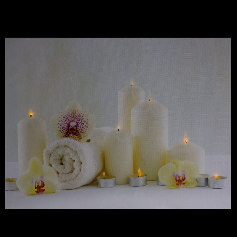 LED Lighted Spa Inspired Canvas Wall Art with Candles and Orchids