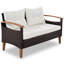 4 meubles de patio: PE, table et pieds en bois, coussins beiges, pieds réglables, longue durée, housse: coussins, imperméable