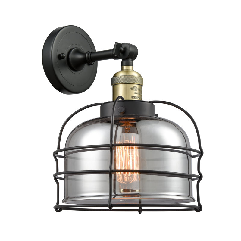 Applique murale 1 lumière 9 "Bell Cage, Laiton antique noir, Plaqué couleur fumée, Ampoule à DEL rétro de 6 watts