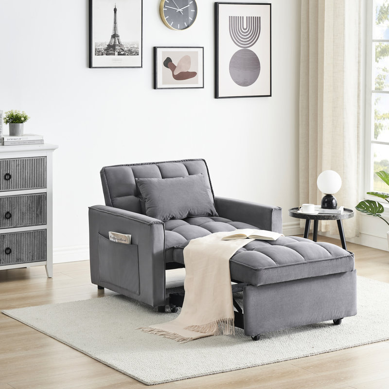 Chaise de canapé-lit réglable moderne, structure en métal et en bois, fauteuil inclinable multifonctionnel compact pour petits espaces, gris foncé