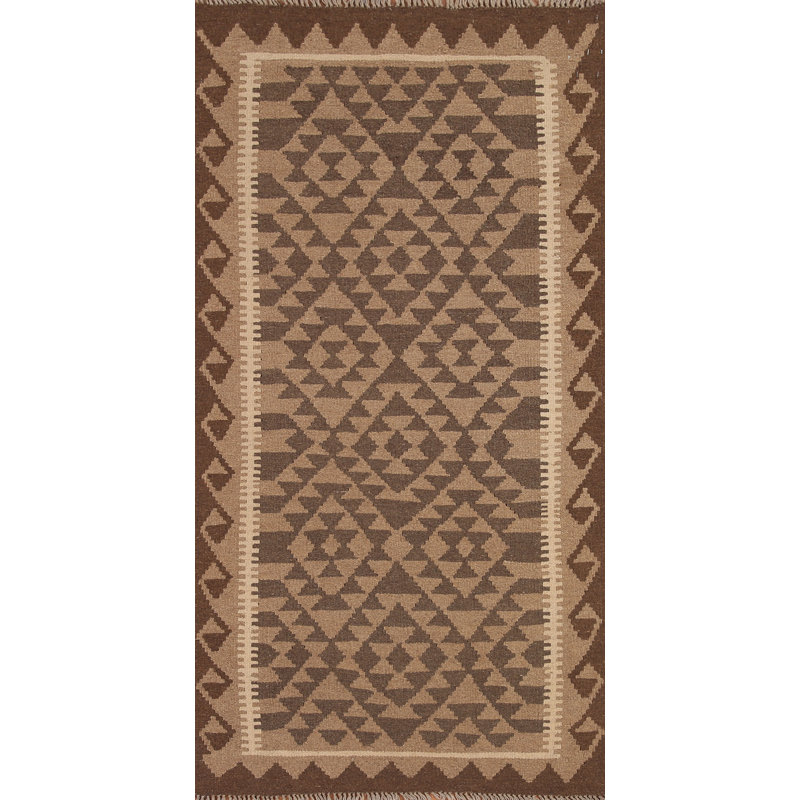 Brown Kilim Reversible Wool Runner Rug 3x7