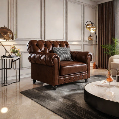 American Style Retro Oil Wax Leather Chair Faux Leather Armchair