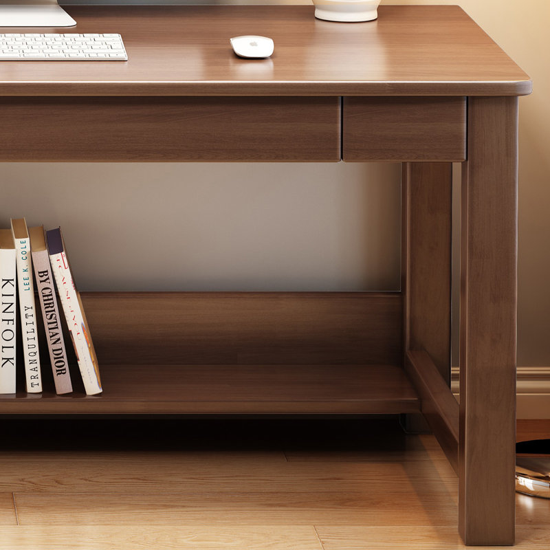 Ensemble de bureau et chaise d'ordinateur en bois 63 po, bureau d'écriture, Brun