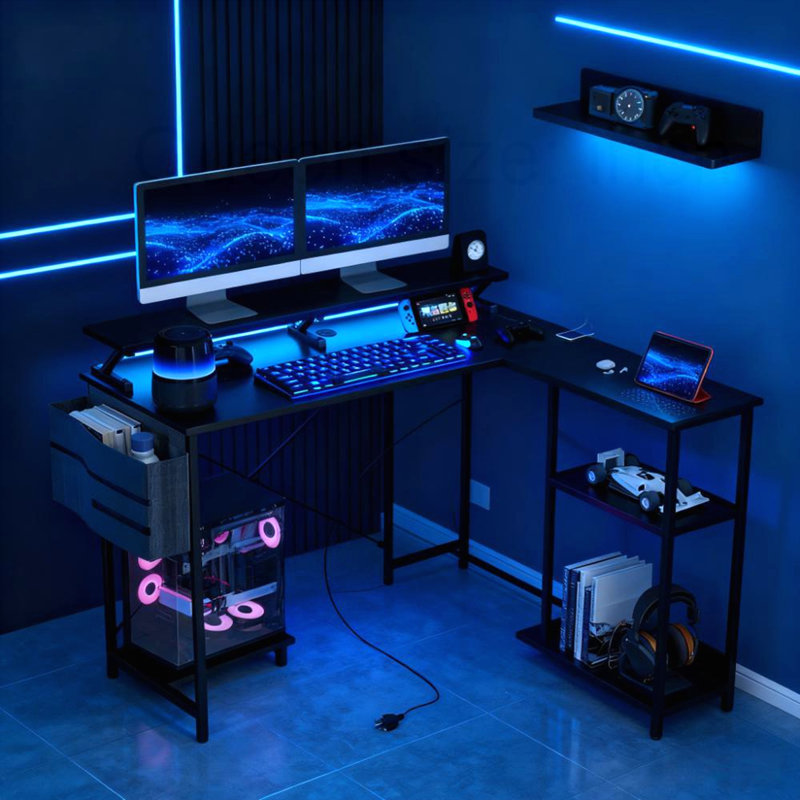 Computer Desk with Reversible L Shaped, Black