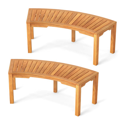 2 Pcs Outdoor Curved Bench With Slatted Seat Wrap Around Tree Bench 2-person Seating by Ophelia & Co.