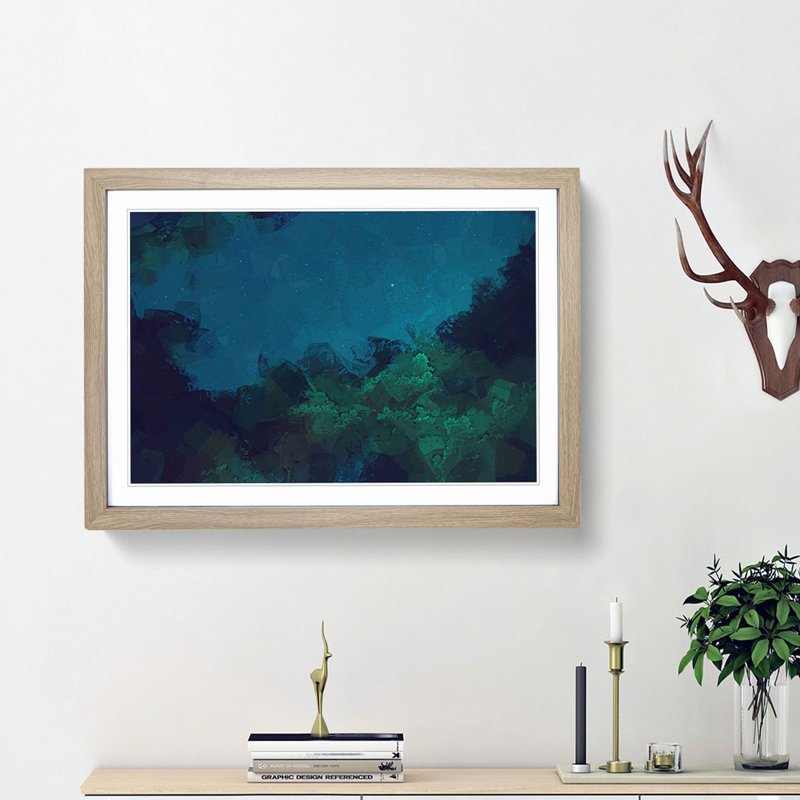 Stars over a Forest in Canada - Picture Frame Graphic Art Print, 48cm H x 65cm W x 2cm D, Oak Framed