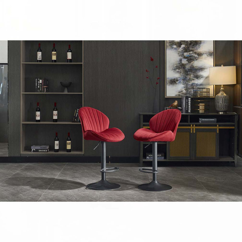 Ensemble de tabourets de bar réglables en tissu avec dossier et repose-pieds, Rouge