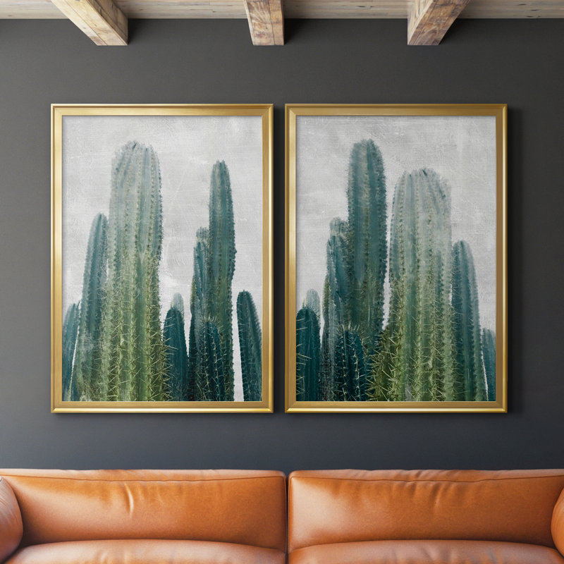 Aruba Cacti I - ensemble de 2 peintures sur toile encadrées, Or, H 26,5 po x l 73 po x P 1,5 po