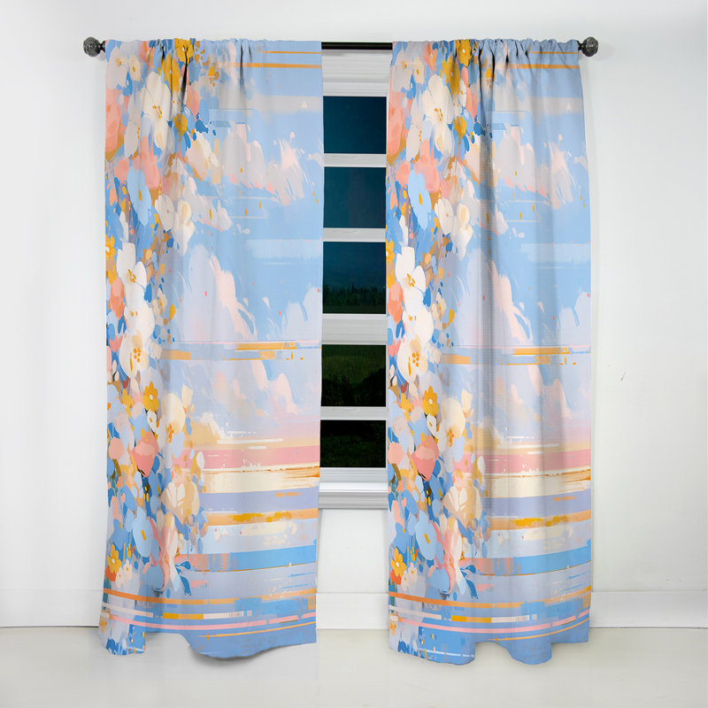 Rideau occultant moderne à motif floral cerisier rose moderne II, L 52 po x L 108 po