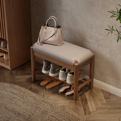 Banc de rangement pour chaussures en bois massif avec siège rembourré Addisin