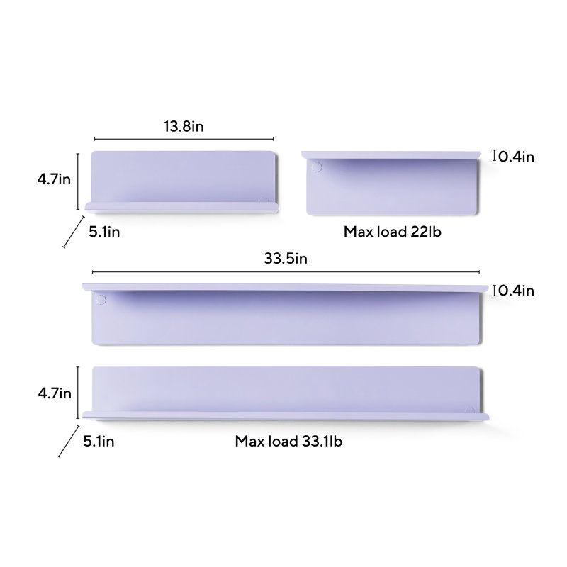 Organize + Display Floating Shelf, 4.7" H x 13.8" W x 5.1" D, Lilac