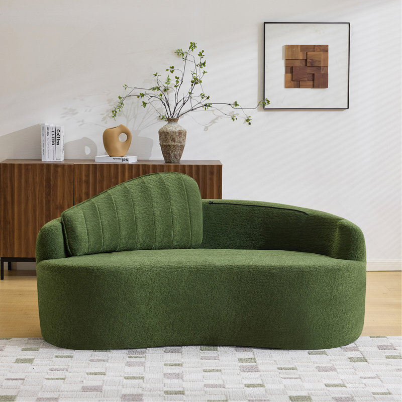 Canapé courbé à deux places entièrement comprimé, assise longue durée sans effondrement, dossier amovible, tissu chenille vert, style simple et rétro, convient aux petits espaces et aux appartements