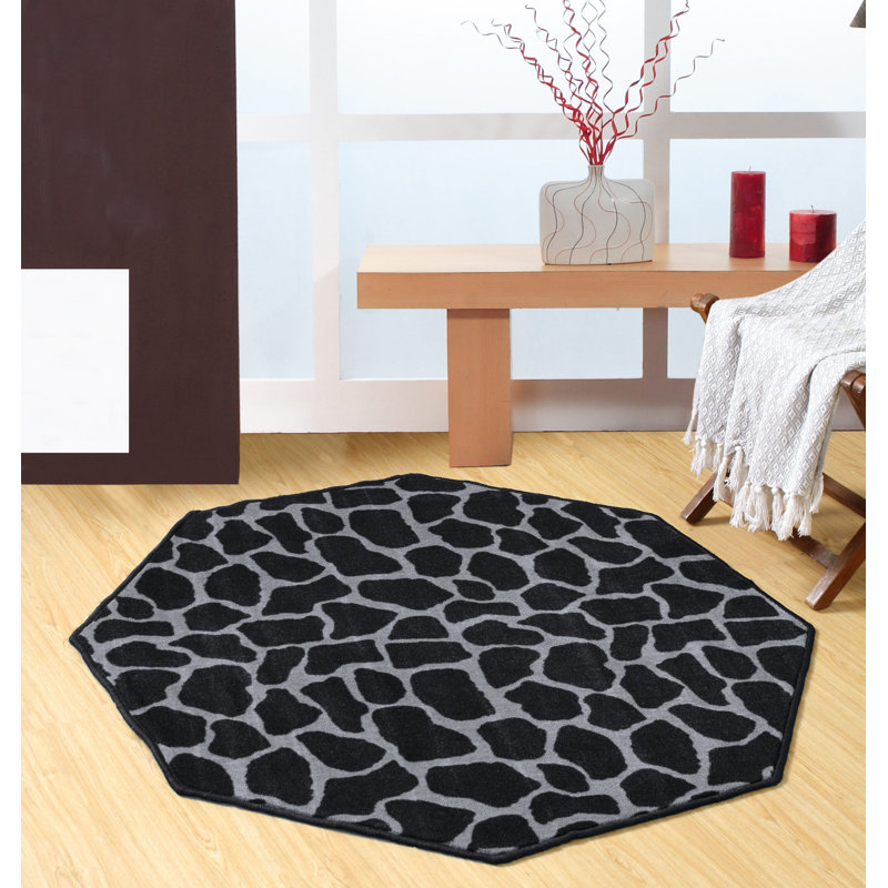 Tapis noir / gris Giraffe pour salon, salle à manger, cuisine, chambre à coucher, enfants, Octogone 11 pi
