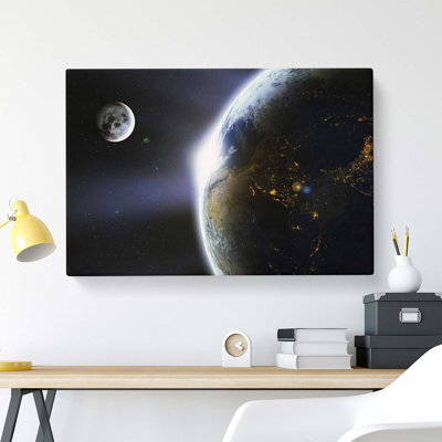 The Moon & Planet Earth - Wrapped Canvas Print