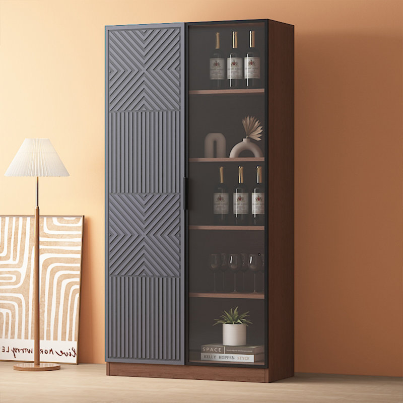 Armoire à vin de luxe en bois massif 39,37 po, buffet de salon avec portes en verre, armoire de rangement de vin autoportante