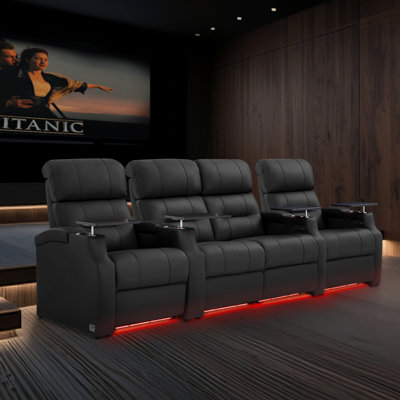Sofa Power Reclining Electricity Sofa Power Recliner Loveseat Chair Top Grain Leather Movie Chair Gaming Seat With USB Charging Tray Table Cup Holders by Orren Ellis