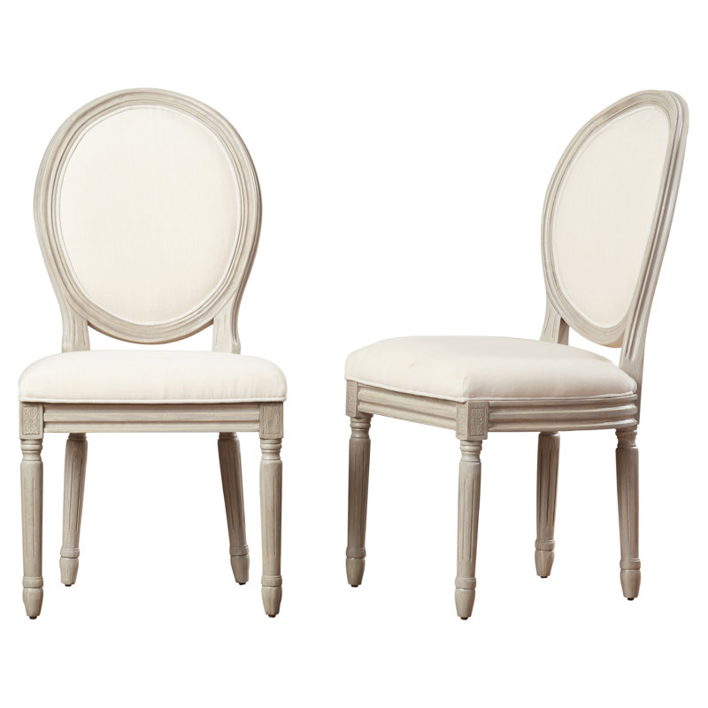 Denholme 19.8'' H Linen Upholstered Side Chair, Rustic Gray, Light Beige