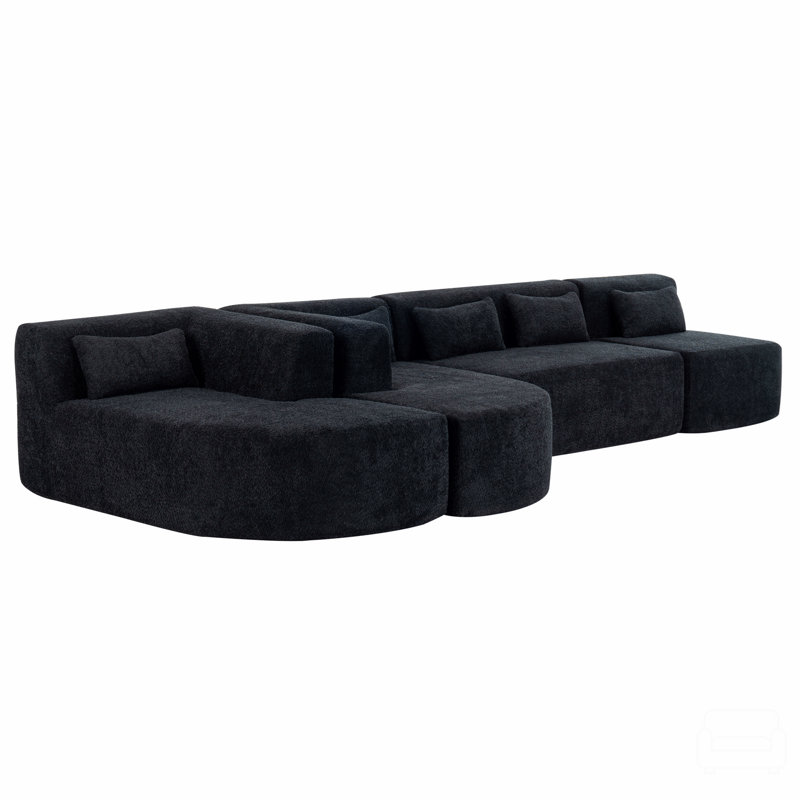 143.7" Upholstered Sofa Free-Combined Sofa Couch With 2 Chaise Lounge And 5 Back Pillows ,, Black Polyester Blend