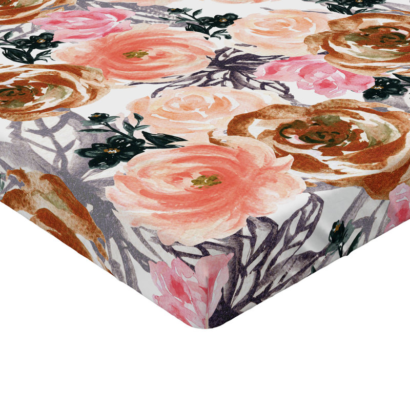 Drap-housse rustique Ambesonne, Pêche foncé, rose pastel / floral, Full Fitted Sheet