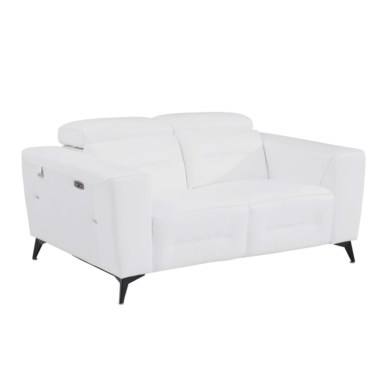 Canapé en cuir italien à grain supérieur avec fauteuil inclinable électrique, Blanc