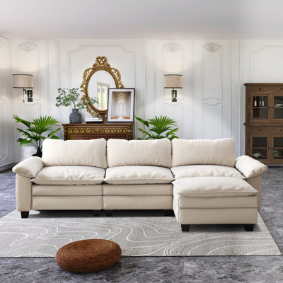 Primeaux 117.7"W 4 Piece Velvet Modular Sectional, RAF, LAF, Ottoman
