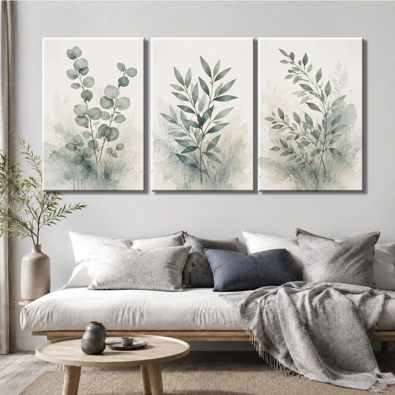 Impression sur toile tendue à l'aquarelle sur 3 panneaux muraux Eucalyptus, 16*24inch*3