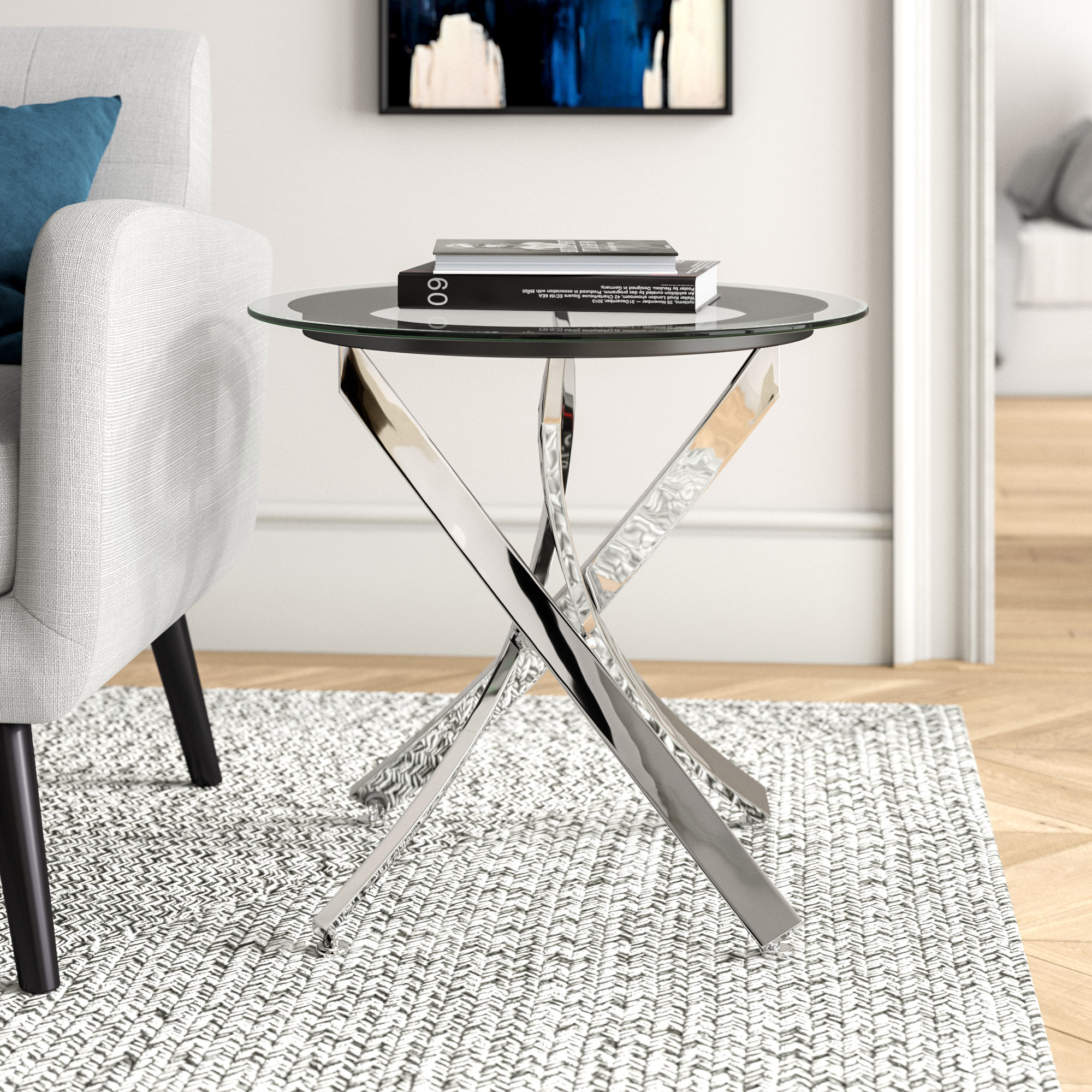 Ehlert Cross Legs Glass Top End Table