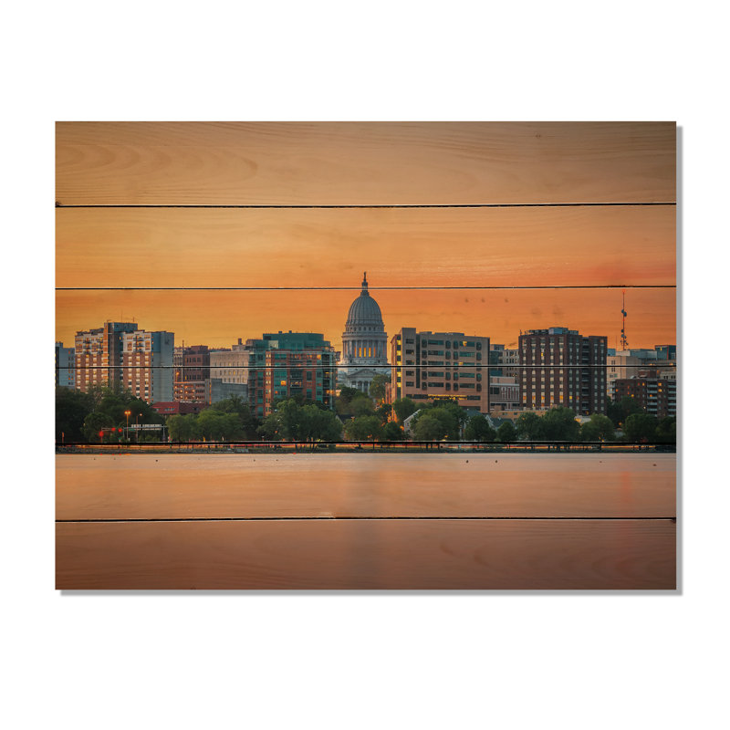 Madison, Wisconsin, horizon sur bois, H 10 po x l 20 po x P 0,78 po