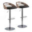 Tabouret de bar réglable avec pivot en métal chromé, bois gris clair et similicuir noir avec repose-pieds ovale