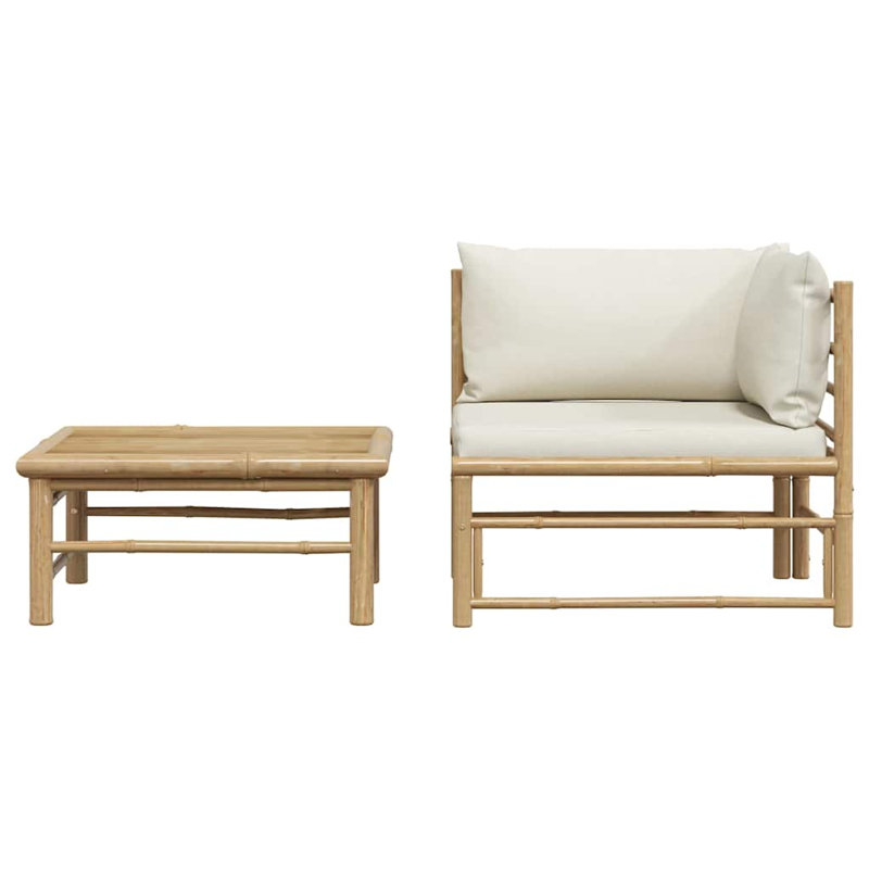 Ensemble de salon de jardin modulaire d'extérieur en polyester de bambou crème moyen