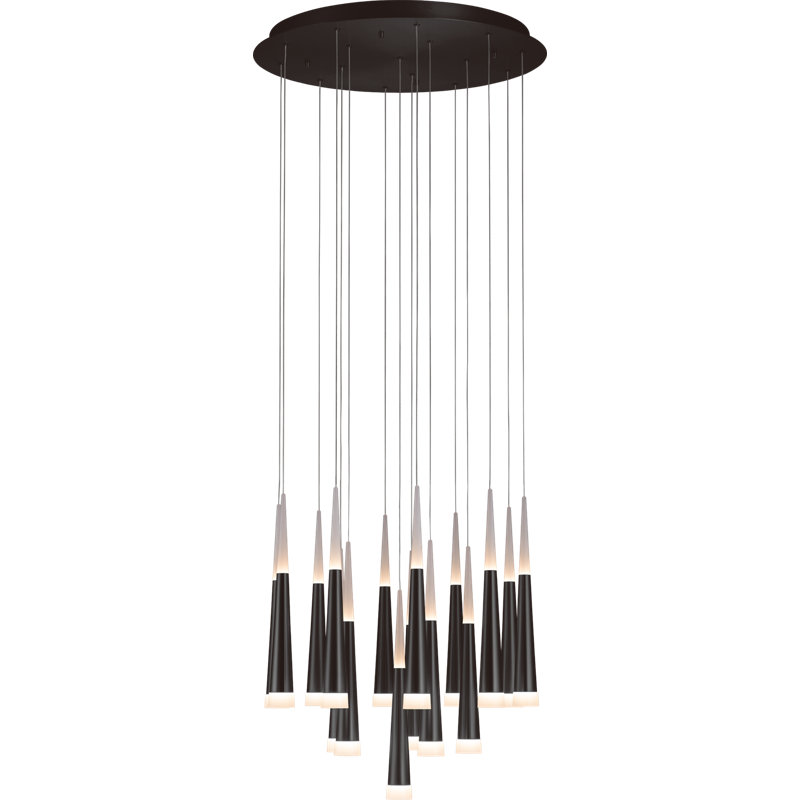 Lustre à niveaux 16 lumières DEL Keshana, Gris foncé satiné