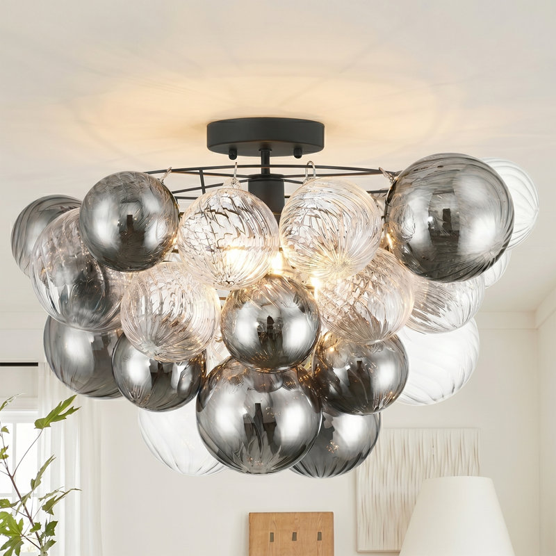 Eroile 1 - Light Dimmable Glass Flush Mount Ceiling Light Dining Room Chandelier, 1 Light
