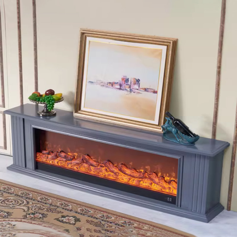 Drak Gray Solid Wood TV Cabinet Fireplace