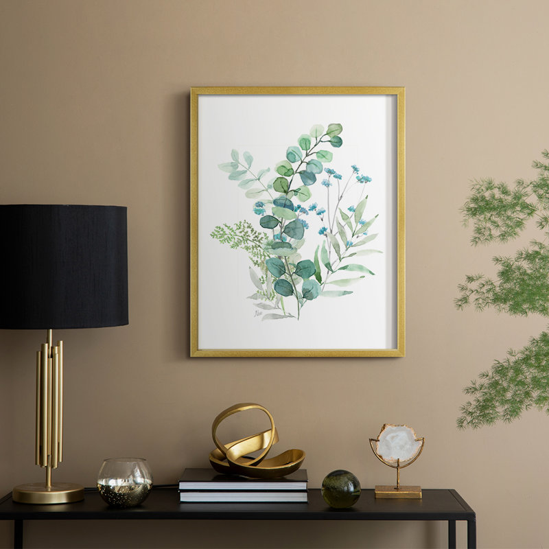 «Blue Mist Eucalyptus I», reproduction encadrée - bois massif, H 11 po x l 9 po, Doré