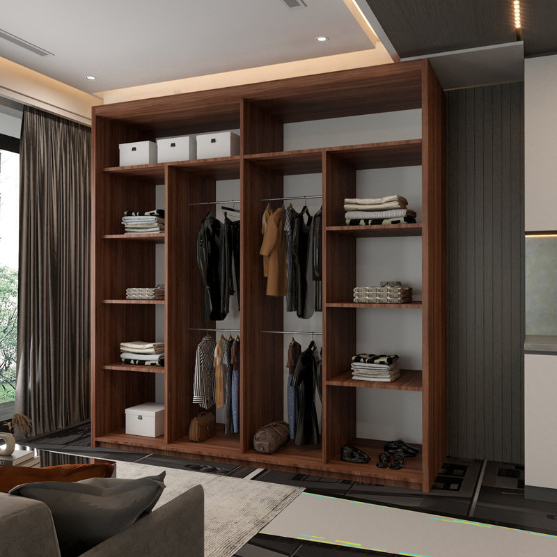 Bellarae Laminate Wardrobe, 217cm H x 203cm W x 62cm D, Walnut (Black Strip)