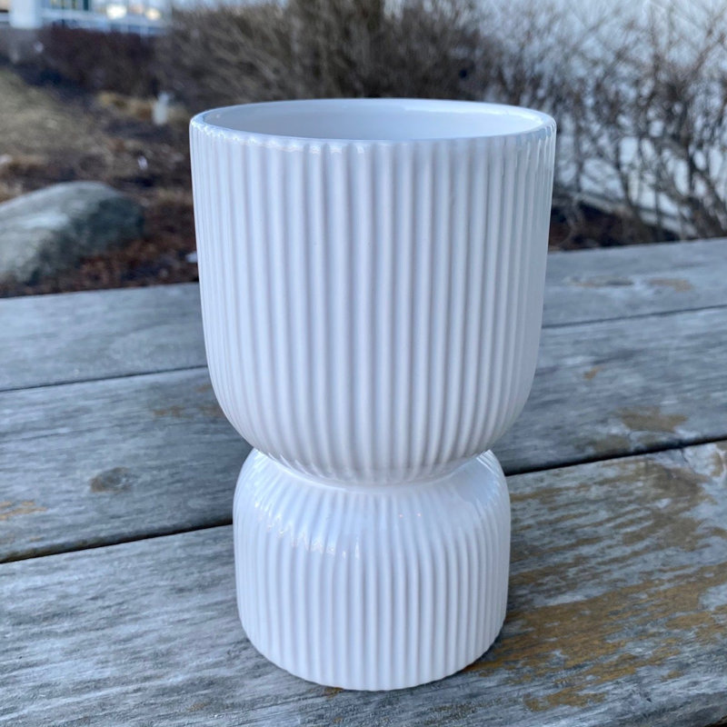 White Ribbed Pedestal Planter