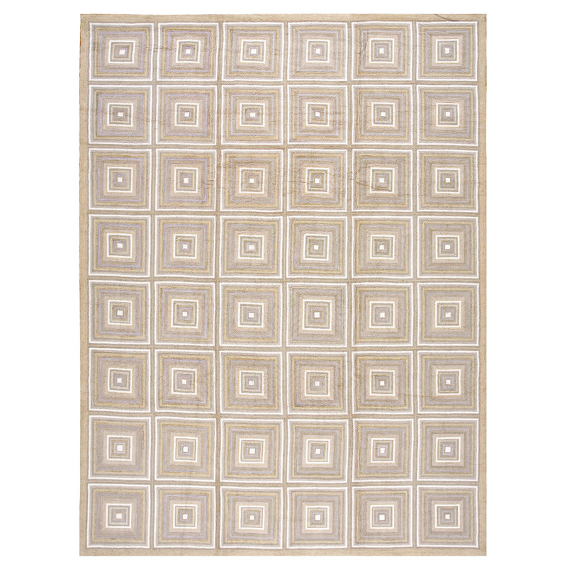 Tapis gris / brun clair en laine noué à la main de conception unique 8 pi x 10 pi