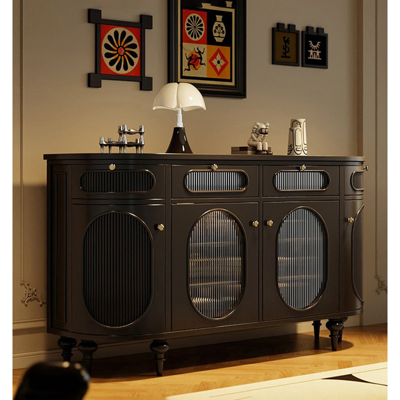 Buffet multifonctionnel de style français, 35.4" H x 55.1" W x 15.7" D, Noir