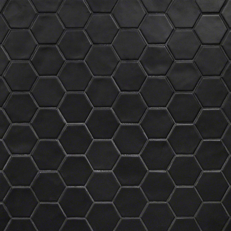 Meadowmere 3" Hexagon Matte Ceramic Tile, Black